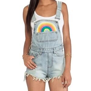 UNIF Shortalls Rainbow Denim Overall Jumper Embroidery Med